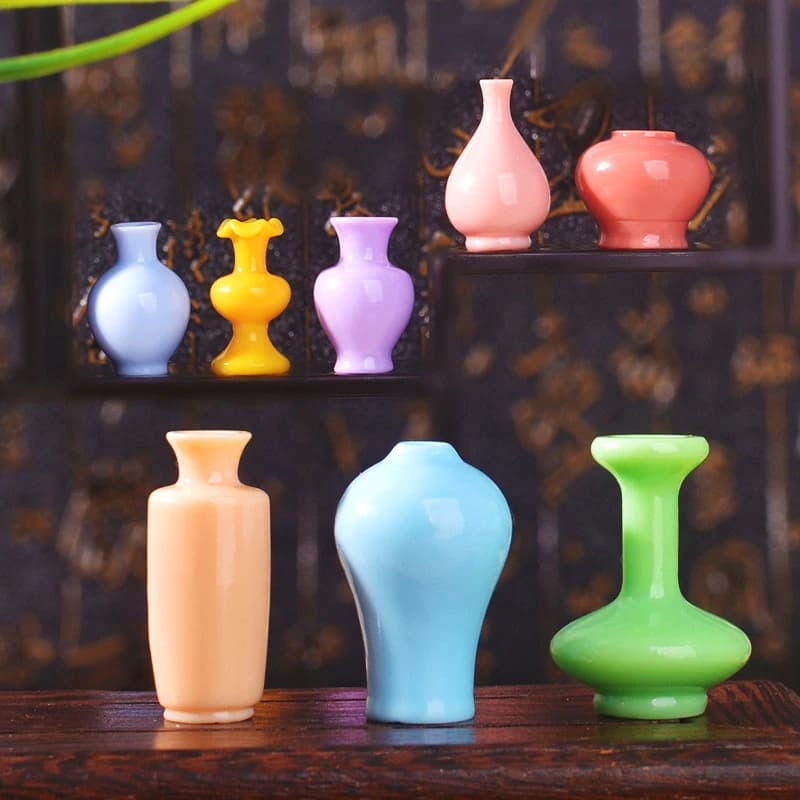 8pcs Mini Colorful Vase Bottles/pots Handmade Dollhouse Miniatures Vase Doll House Decora Kitchen Ornament DIY Accessories
