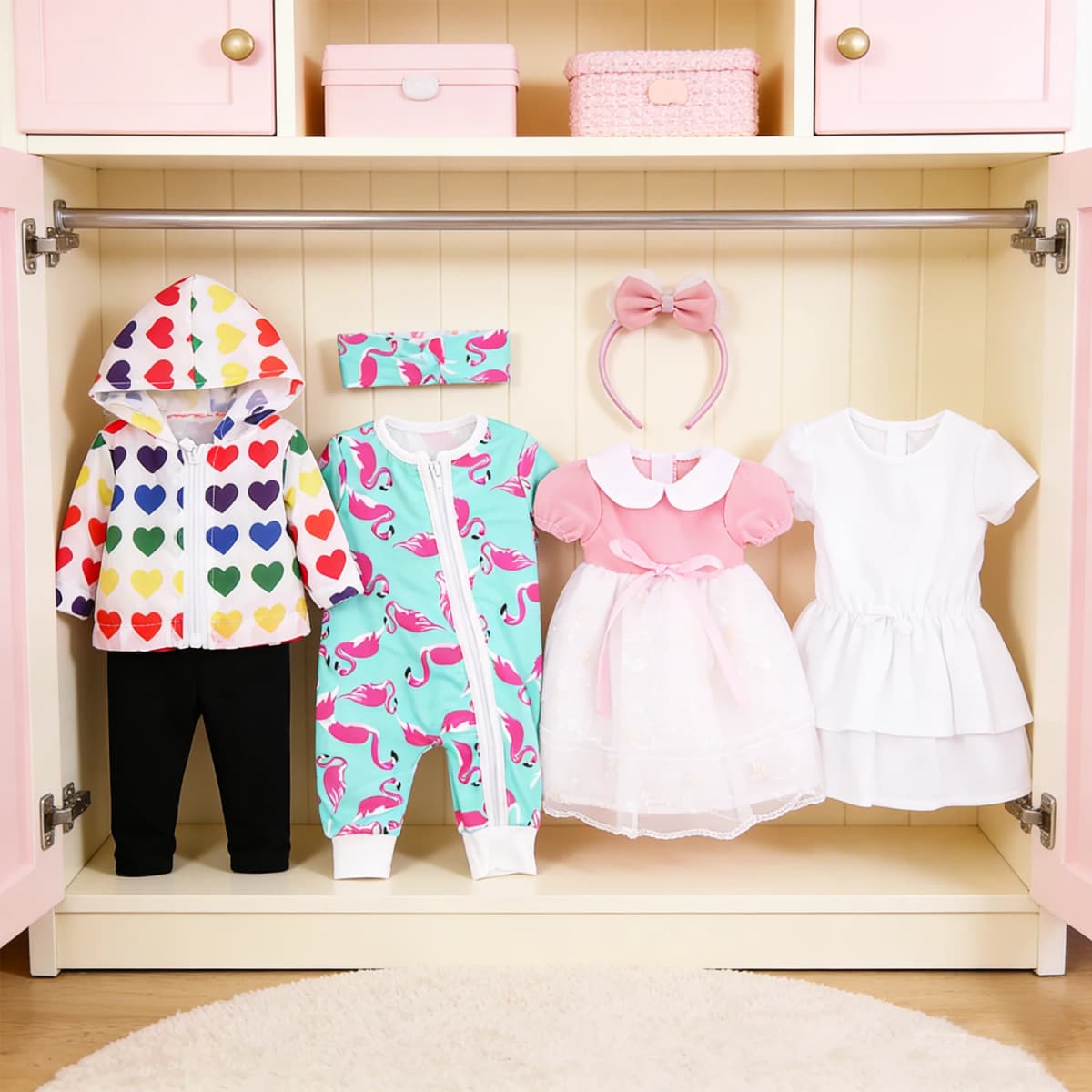 Cute 18 Inch Doll Clothes Outfits,Heart Raincoat, Flamingo Romper, Pink Lace Dress For 43cm Baby Newborn,OG Girl Dolls Kid Gift