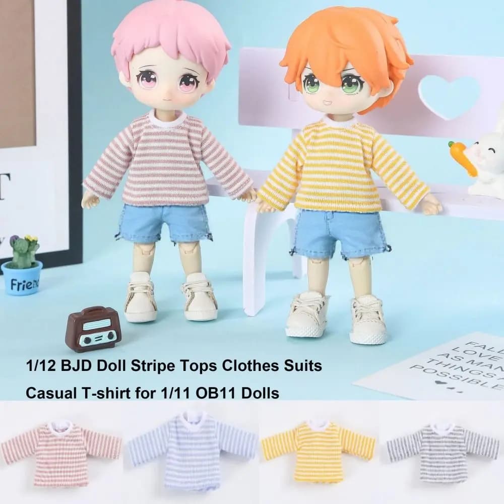 DIY Handmake Stripe Tops Cute 5 Colors T-shirt Casual Clothes Suits for 1/12 BJD Dolls/for 1/11 OB11 Dolls