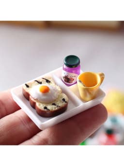 Random 1 set,Dollhouse Miniature Food Set 1:12 Scale Mini Simulation Kitchen Toys, Includes Jam, Toast, Cups, Spoons, Plates,
