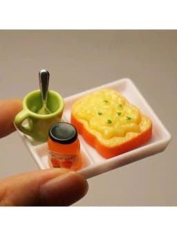 Random 1 set,Dollhouse Miniature Food Set 1:12 Scale Mini Simulation Kitchen Toys, Includes Jam, Toast, Cups, Spoons, Plates,