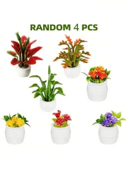 1/12 Dollhouse Miniature Potted Plant, Realistic Greenery & Flower Decor Model, Random 4pcs