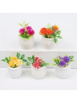 1/12 Dollhouse Miniature Potted Plant, Realistic Greenery & Flower Decor Model, Random 4pcs