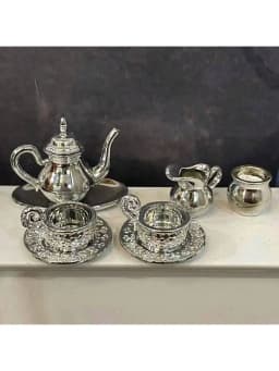 Mini Pattern Tea Set, Miniature Food Play Scene Model, Dollhouse Accessories, Mini Teacup Teapot Retro Ornaments Decoration