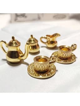 Mini Pattern Tea Set, Miniature Food Play Scene Model, Dollhouse Accessories, Mini Teacup Teapot Retro Ornaments Decoration