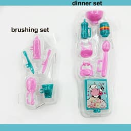 16-Piece Detachable Dollhouse Set with 2 Mini Dolls 7-Piece Dining Accessories 5-Piece Bath Accessories Ideal DIY Pretend Gift