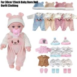 For 12 Inch 30cm Baby Reborn Dolls Outfits Clothes Carry Cot Cartoon Bear Winter Pajamas Jumpsuit Plush Clothing Accessories