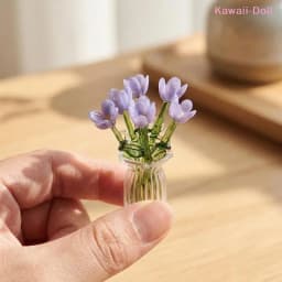 1Set Dollhouse Simulation Mini Flowers Handcrafted Floral Sculpture Floral Bouquet With Vase Lifelike Glass Flowers Gift