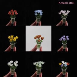 1Set Dollhouse Simulation Mini Flowers Handcrafted Floral Sculpture Floral Bouquet With Vase Lifelike Glass Flowers Gift