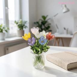 1Set Dollhouse Simulation Mini Flowers Handcrafted Floral Sculpture Floral Bouquet With Vase Lifelike Glass Flowers Gift