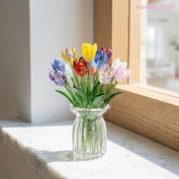 1Set Dollhouse Simulation Mini Flowers Handcrafted Floral Sculpture Floral Bouquet With Vase Lifelike Glass Flowers Gift