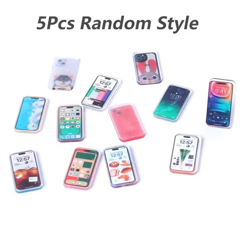 5Pcs 1:12 Dollhouse Miniature Mobile Phone Simulation Smartphone Model Kids Pretend Play Toys Doll House AccessoriesHot