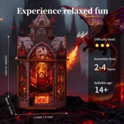 Zuuton Dark Gothic Dragon Sanctuary Book Nook DIY Wooden Miniature Castle Kit LED Light 3D Puzzle Bookshelf Decor Handmade Gifts