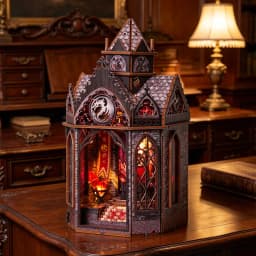 Zuuton Dark Gothic Dragon Sanctuary Book Nook DIY Wooden Miniature Castle Kit LED Light 3D Puzzle Bookshelf Decor Handmade Gifts