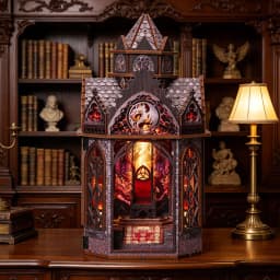 Zuuton Dark Gothic Dragon Sanctuary Book Nook DIY Wooden Miniature Castle Kit LED Light 3D Puzzle Bookshelf Decor Handmade Gifts