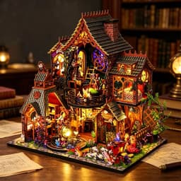 Zuuton Magic DIY Wooden Miniature Dollhouse Kit with LED Light 3D Puzzle Bookshelf Decor Creative Festival Gift for Book Lovers