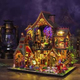 Zuuton Magic DIY Wooden Miniature Dollhouse Kit with LED Light 3D Puzzle Bookshelf Decor Creative Festival Gift for Book Lovers