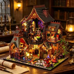 Zuuton Magic DIY Wooden Miniature Dollhouse Kit with LED Light 3D Puzzle Bookshelf Decor Creative Festival Gift for Book Lovers