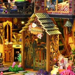 Zuuton Magic DIY Wooden Miniature Dollhouse Kit with LED Light 3D Puzzle Bookshelf Decor Creative Festival Gift for Book Lovers