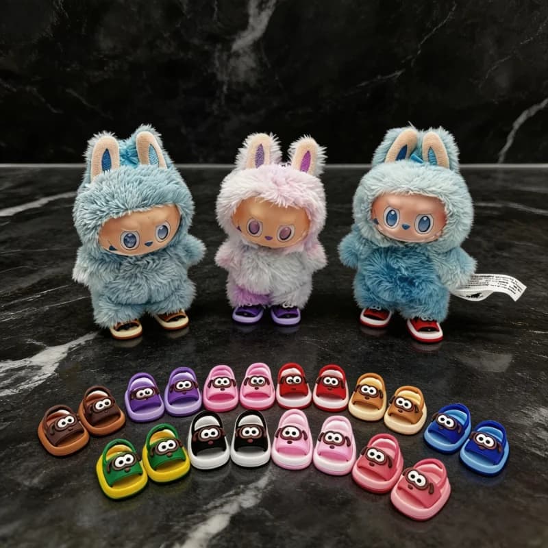 Suitable for Labubu Shoes Beach Slippers 15/17cm Plush Doll Universal Accessories Plastic Sandals Gifts DIY Children's Toys