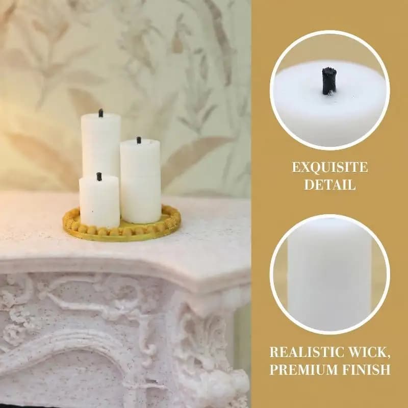 4Pcs Home Ornament 1:12 Dollhouse Mini White Candle Miniature Tray Set Playhouse Toys Christmas Scene Decoration