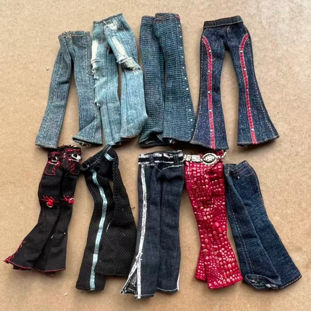 1/6 Scale Slim Monster Doll Jeans Pants Tshirt Dressing Parts Decors Compatible with Slim Doll Body for Collectible Figures