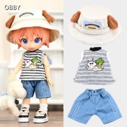 For Obitsu 11 Doll Striped Vest Denim Shorts Hat For OB11 Gsc Asi 2.0 1/12 Molly P9 P10 Body Doll Cloth NAGI Doll Outfit Clothes