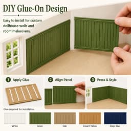 1:12 Dollhouse Wainscoting Panels Miniature Wall Decor, Matte PLA Glue-On Beadboard Trim, 5 Colors for DIY Dollhouse Rooms