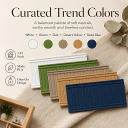 1:12 Dollhouse Wainscoting Panels Miniature Wall Decor, Matte PLA Glue-On Beadboard Trim, 5 Colors for DIY Dollhouse Rooms