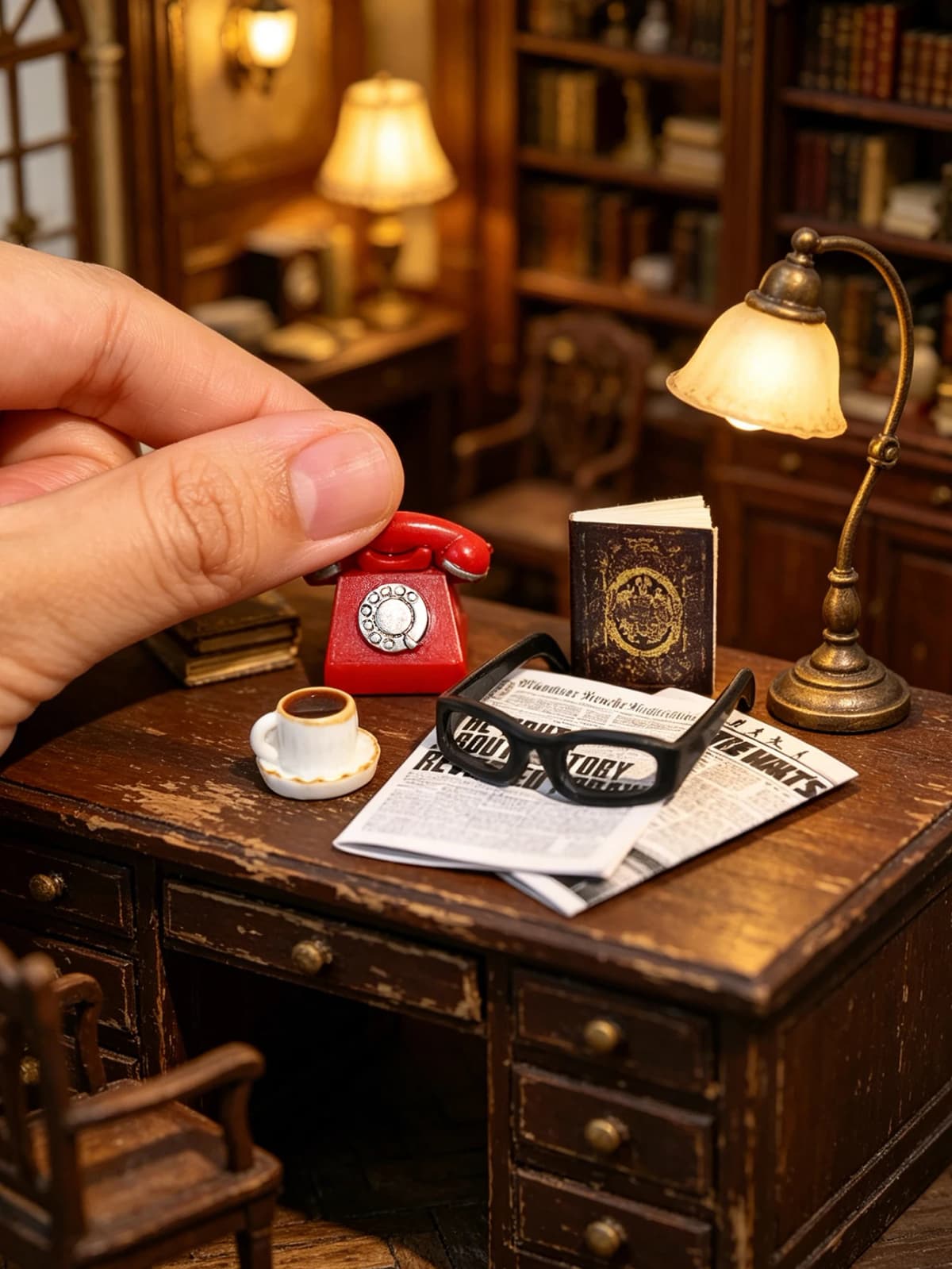 A Miniature Vintage Desktop Ornament, Miniature Telephone, Miniature Glasses, 1/6, 1/12 Dollhouse Dollhouse Accessories, Dollhouse Decoration, Model House Accessories, Photography Props, Miniature Landscape Ornaments, Miniatures Decoration, Small Gifts, Giveaways, Home Decor Items