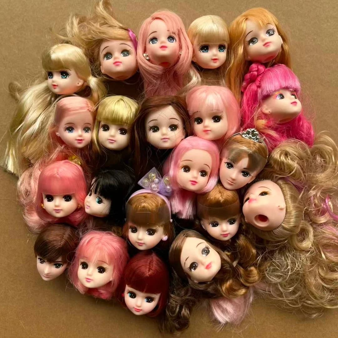 Jenny Licca 1/6 Doll Heads Colorful Long Hair Female Doll Heads DIY Doll Dressing Figures Gifts Toys