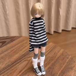 1/6 Doll's Clothes Suit for Azone/ob22/blyth Doll Striped Top and Denim Shorts Set Casual Outfit Toys Doll Accessories, No Doll