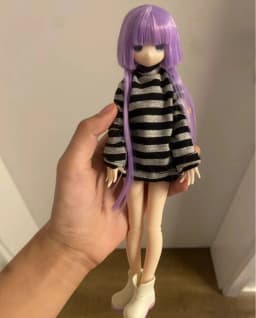 1/6 Doll's Clothes Suit for Azone/ob22/blyth Doll Striped Top and Denim Shorts Set Casual Outfit Toys Doll Accessories, No Doll