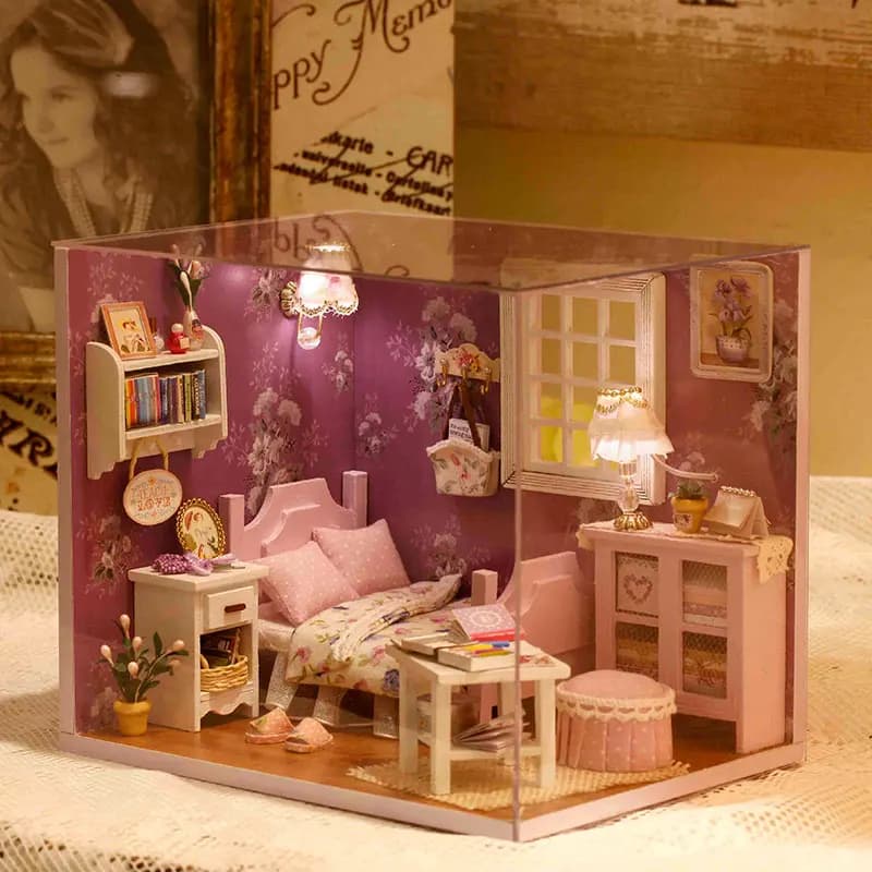 Mini Doll House 3D Puzzle Assembly Model Building Kit Creative Room Bedroom Decoration With Furniture Wooden Craft Birthday Gift