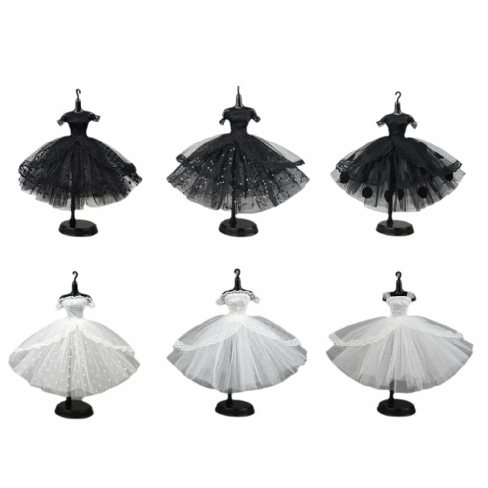 Cute Black Dotted Black Princess Dress Mini Lace Tutu Doll Dress Multilayer Dolls Party Dress Dolls
