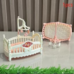 1pc Dolls House Miniature Cradle Bed, Dolls House Bedroom Bed Furniture, Desktop Miniature Decor, Charming Miniatures Bedroom, D