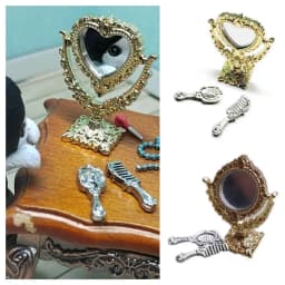 Gloden Frames Dollhouse Dressing mirror Doll Accessories Round Oval Heart Retro Miniature Mirror Dollhouse Ornament Toy