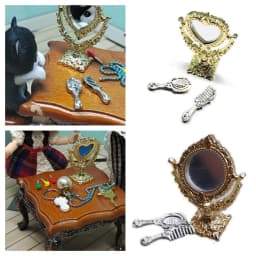 Gloden Frames Dollhouse Dressing mirror Doll Accessories Round Oval Heart Retro Miniature Mirror Dollhouse Ornament Toy