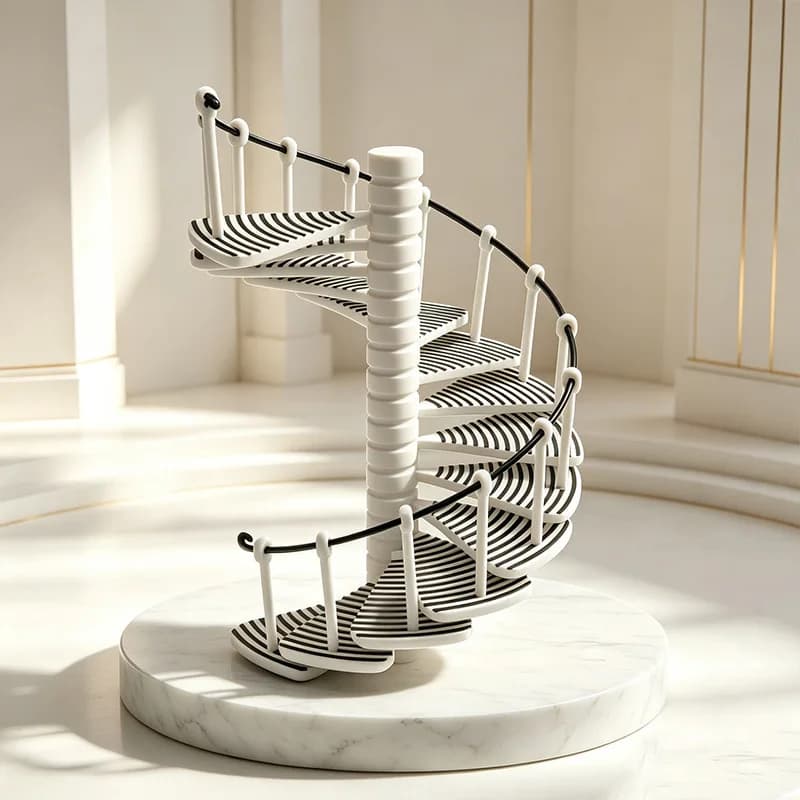 1:12 Modern Spiral Staircase Miniature,Dollhouse Duplex Building Accessory,Black White Twist Stairs Prop for OB11 Diorama Layout