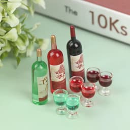 3pcs/set 1/12 Dollhouse Miniature Simulation Wine Bottle Wine Glass Model Toys