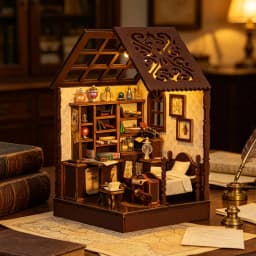 Vintage Book Nook DIY Kit 3D Wooden Bookend Mini Dollhouse Handmade Assembly Model Desktop Bookshelf Decor for Birthday Gifts