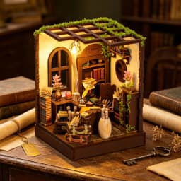 Vintage Book Nook DIY Kit 3D Wooden Bookend Mini Dollhouse Handmade Assembly Model Desktop Bookshelf Decor for Birthday Gifts
