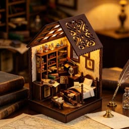 Vintage Book Nook DIY Kit 3D Wooden Bookend Mini Dollhouse Handmade Assembly Model Desktop Bookshelf Decor for Birthday Gifts
