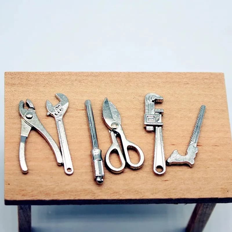 1/12 Dollhouse Mini Alloy Tools Adjustable Wrench Pliers Simulation Repair Model Scene Mini Props