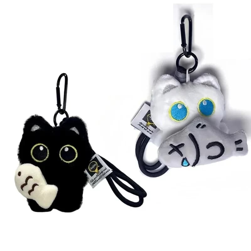 Cool Plush Black Cat Doll Toy Keychain Bag Pendant Charms Car Keyring Accessories for Women Couples Kawaii Gift