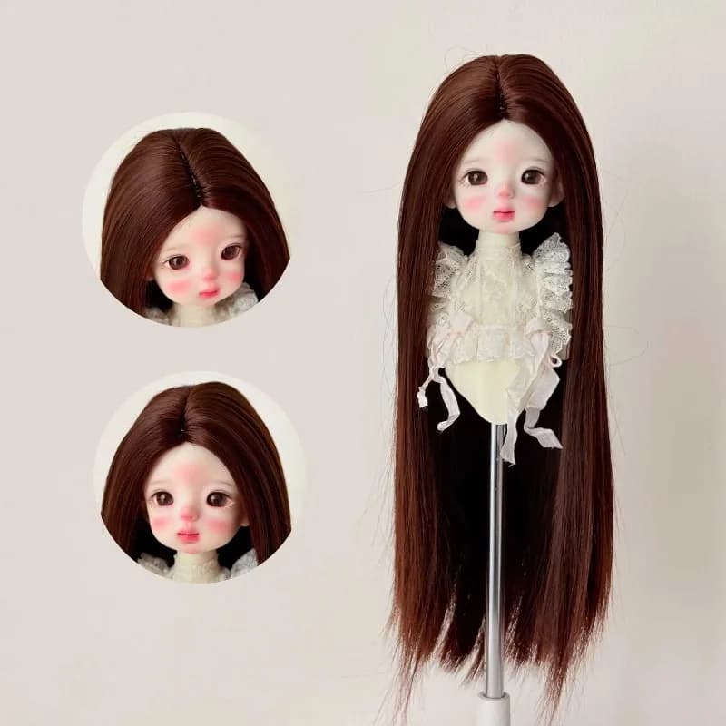 BJD/SD Doll Wig Split Long Straight Hair Soft Silk 1/3, 1/4, 1/6 Doll Hair Cover DIY Anime Wig Dress Up 2D Doll Making Supplies