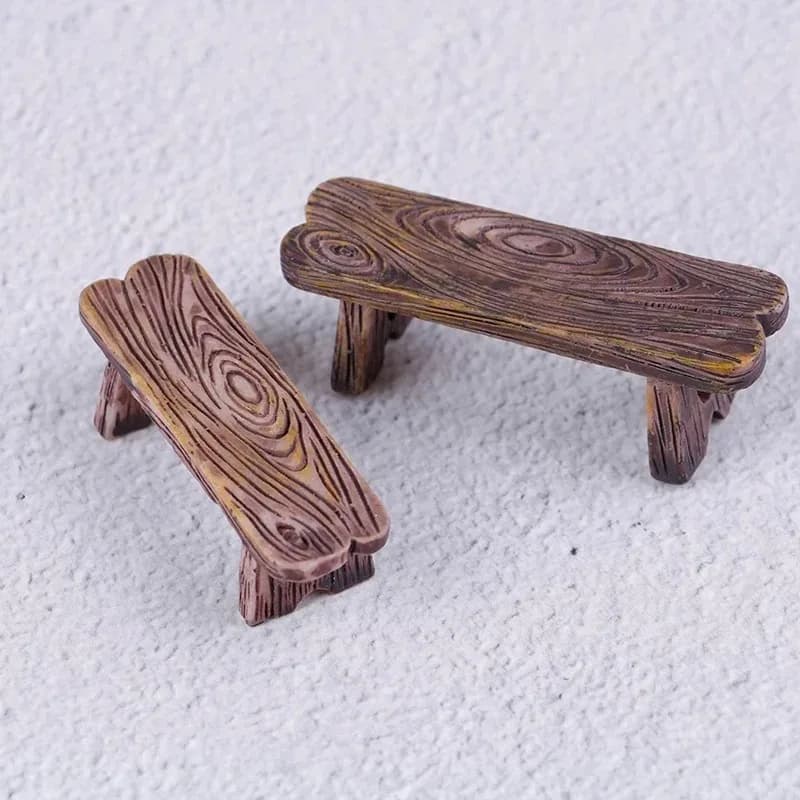 2 Pieces Tiny Wooden Stool & Chair Miniature Bench Decor for Fairy Garden, Figurine Display and Dollhouse Handmade Decoration