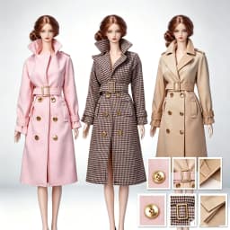Long Trench Coat Outfit Set with Belt & Boots, Doll Clothes Accessories for 30cm BB FR Doll Dress Up Toy Parts