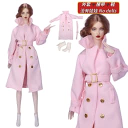 Long Trench Coat Outfit Set with Belt & Boots, Doll Clothes Accessories for 30cm BB FR Doll Dress Up Toy Parts