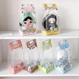 For 10cm 15cm Plush Dolls Storage Kawaii Clear PVC Doll Display Bag Cute Cartoon Prints Dust Proof Pouch Pendant
